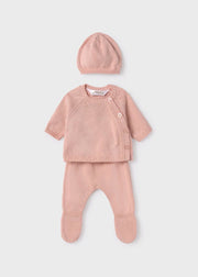 Baby Girl 3-piece knit set with beanie