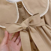 Girls' Peter Pan Neck Collar Trench Coat: Khaki