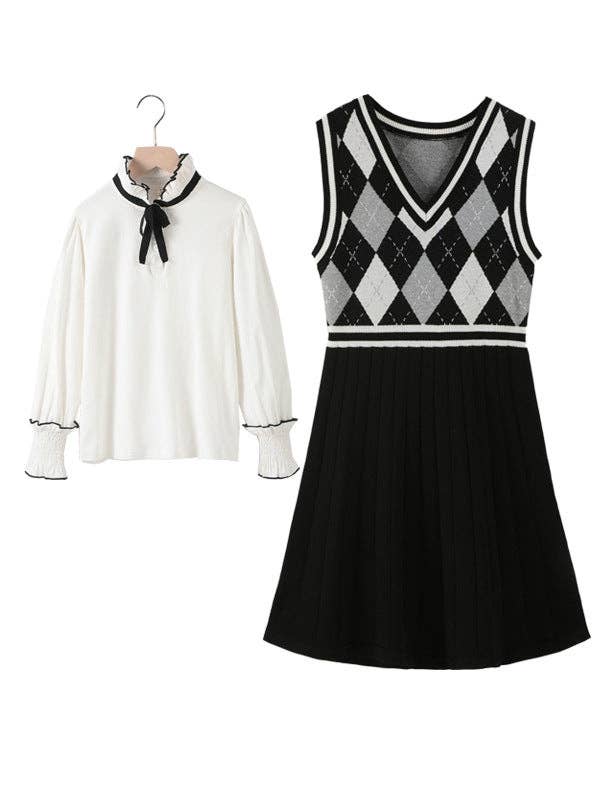 Girls Shirt and Argyle Sleeveless Dress
