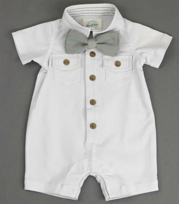 Baby Button Up Short Jumpsuit-Baptism- White