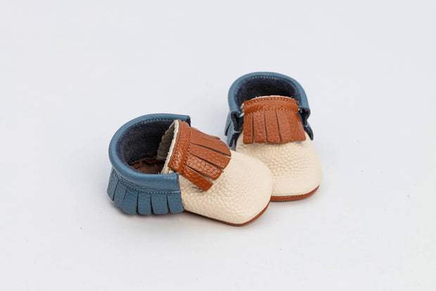 Baby Boy Moccasin Shoes- Blue/Beige/Tan