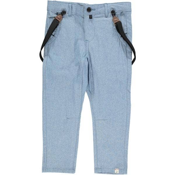 Blue chambray pants with removeable suspenders