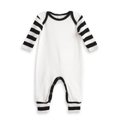 Black and white Romper with Stripe Sleeves and matching beanie
