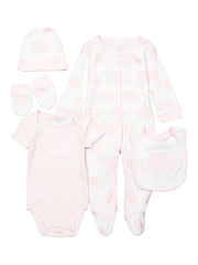 Girl's 5pc Coverall Set - Pink Elephant