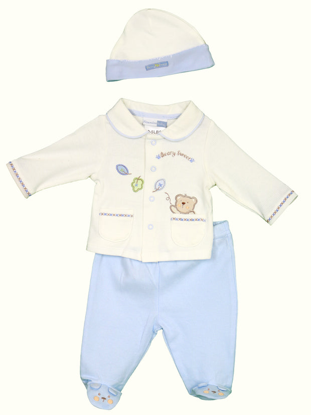 Preemie Baby Boy Footed Pants Set w/ Hat (0-5 pounds)