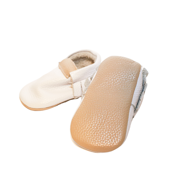 Baby Boy Moccasin Shoes-White/Beige
