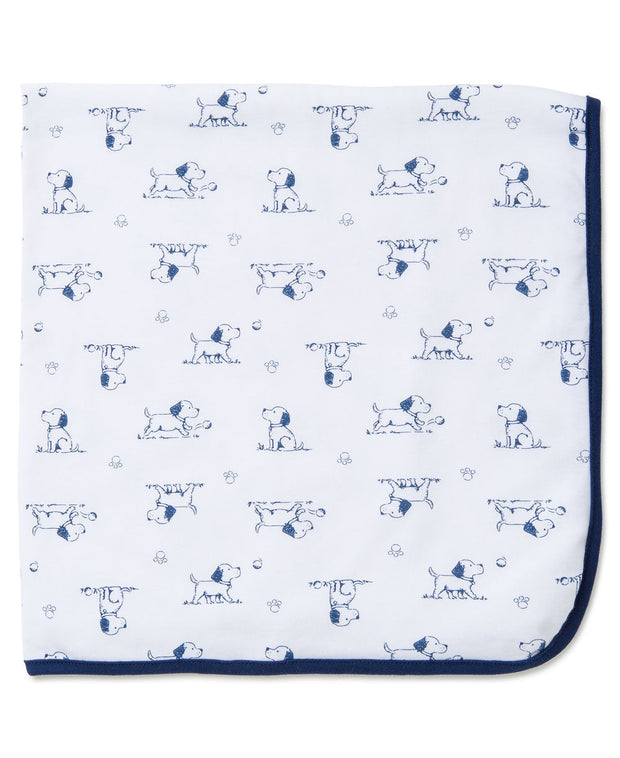 Puppy Toile Footed Romper/Beanie and Matching Receiving Blanket