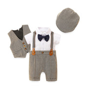 Boy Stylish Vest Suit with Suspenders, Cap, and Bowtie