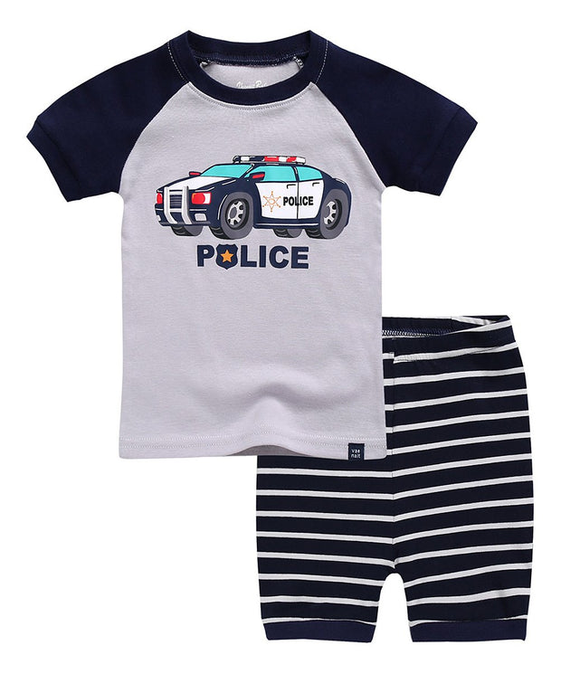 Boys Gray Stripe 'Police' Car Pajama Set