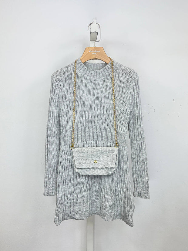 Girls' Long sleeve sweater dress with coordinating purse