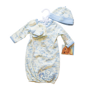 Preemie-Alphabet Toile Gown/hat/mittens/socks (0-5 pounds)- Blue
