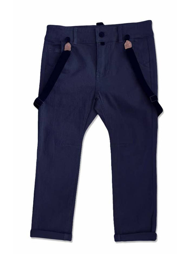 Boys Navy Woven Pants with removeable suspenders