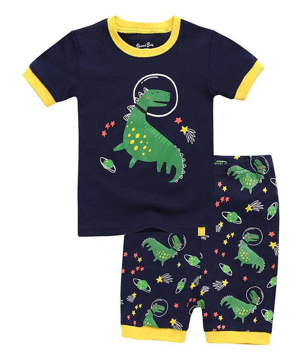 Boys Space Dino Pajama Set-Navy