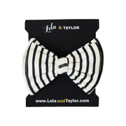 LTB2B2BH01 Lola & Taylor - Girls Organic Cotton Large Bow Headband - Jet Black Stripe