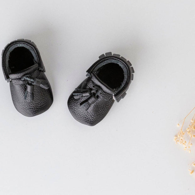 Baby Black Moccasins Shoes | Baby Tassel Shoes | EmHerSon Boytique