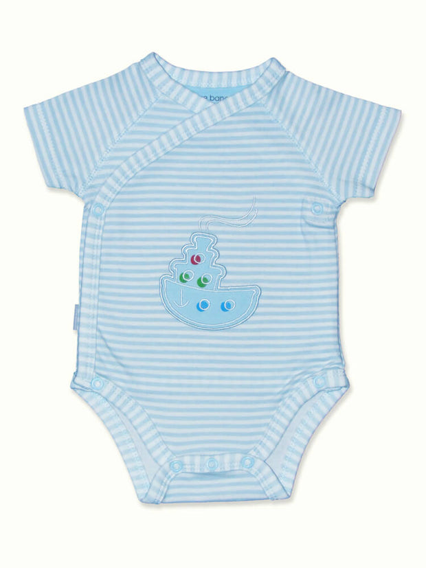 Kushies Baby Blue Boat Striped Onesie/pants/hat (up to 5 pounds)